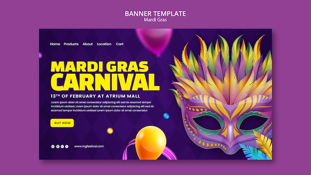 PSD grátis modelo de página de chegada para a celebração do mardi gras