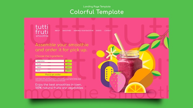 Modelo de página de destino colorida de comida de design plano