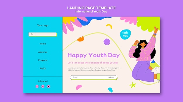 PSD grátis modelo de página de destino colorida do dia internacional da juventude