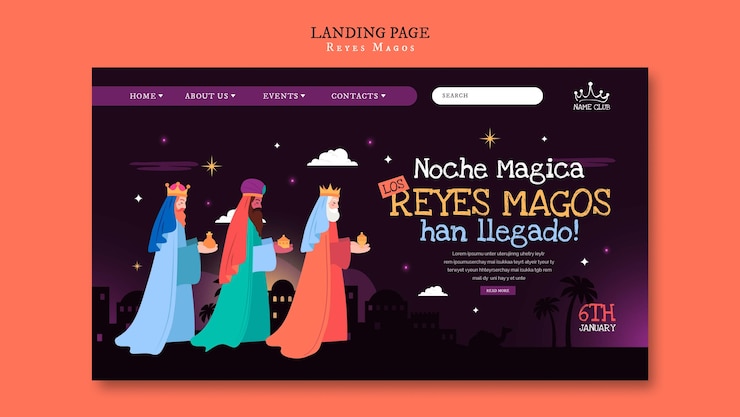 PSD grátis modelo de página de destino da celebração de reyes magos
