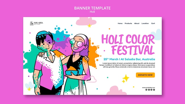 PSD grátis modelo de página de destino da celebração do festival holi