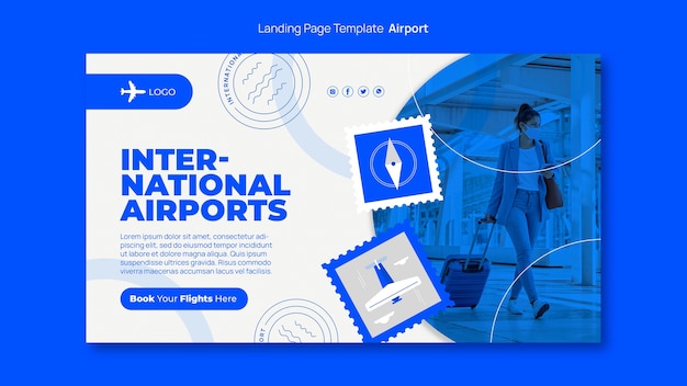 PSD grátis modelo de página de destino da empresa aeroportuária desenhada à mão