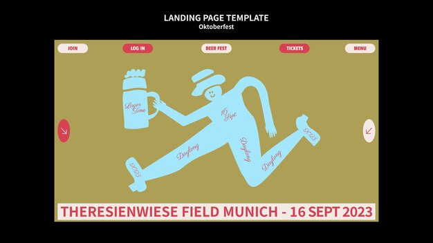 Modelo de página de destino da oktoberfest de design plano