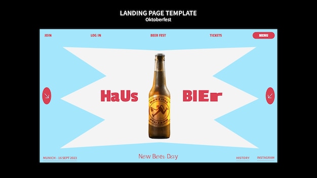 Modelo de página de destino da oktoberfest de design plano