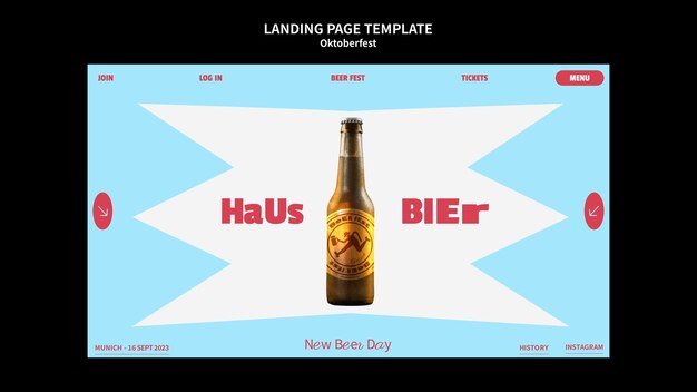 Modelo de página de destino da oktoberfest de design plano