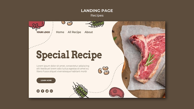 PSD grátis modelo de página de destino da web de receitas