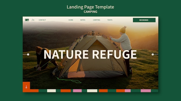 PSD grátis modelo de página de destino de acampamento com design de formas geométricas
