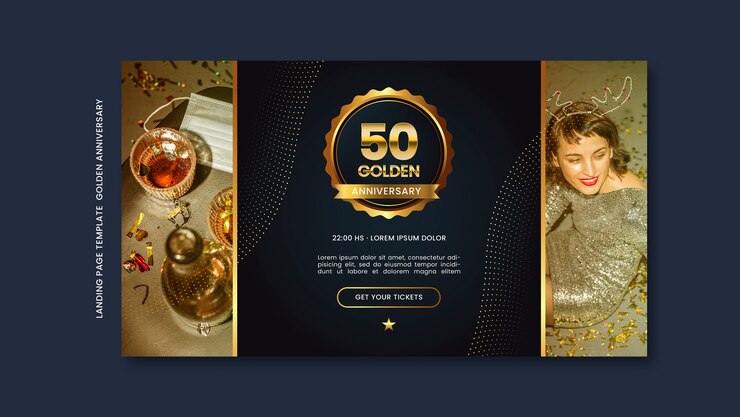 PSD grátis modelo de página de destino de aniversário de ouro