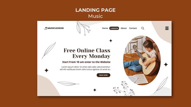 Modelo de página de destino de aulas de guitarra