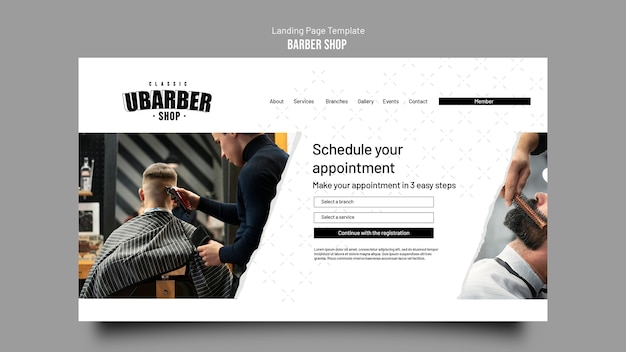 Modelo de página de destino de barbearia