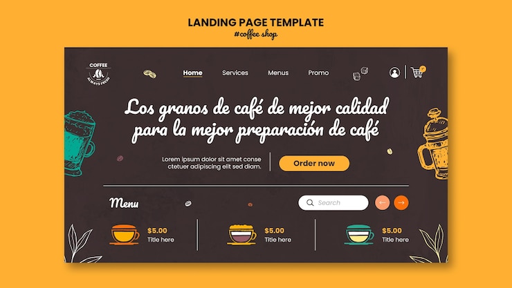PSD grátis modelo de página de destino de cafeteria