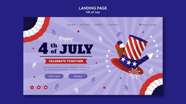 PSD grátis modelo de página de destino de celebração de 4 de julho
