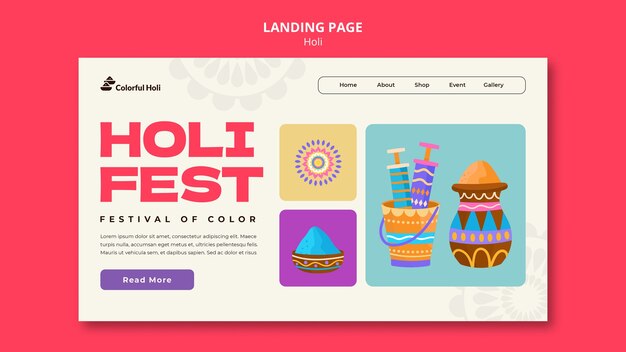 Modelo de página de destino de celebração do festival Holi