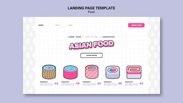 PSD grátis modelo de página de destino de comida asiática