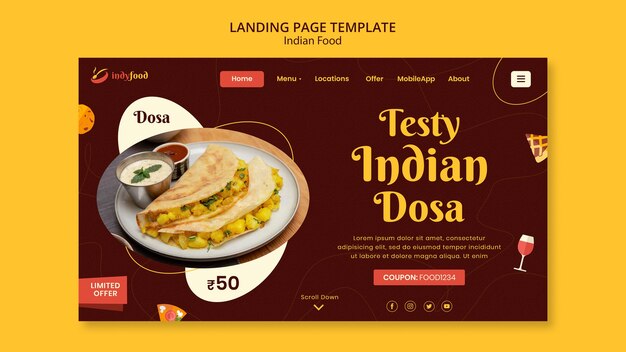 Modelo de página de destino de comida indiana saborosa