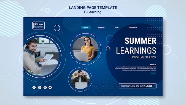 PSD grátis modelo de página de destino de conceito de e-learning