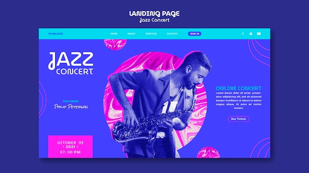 PSD grátis modelo de página de destino de concerto de jazz