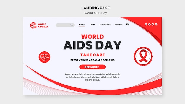 PSD grátis modelo de página de destino de conscientização do dia da aids