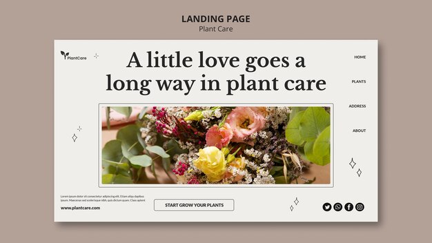 Modelo de página de destino de cuidados com plantas desenhadas à mão