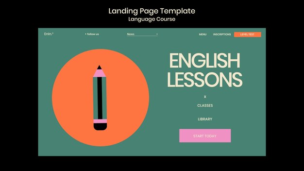 Modelo de página de destino de cursos de inglês em estilo retrô