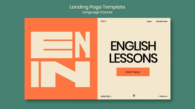 Modelo de página de destino de cursos de inglês em estilo retrô