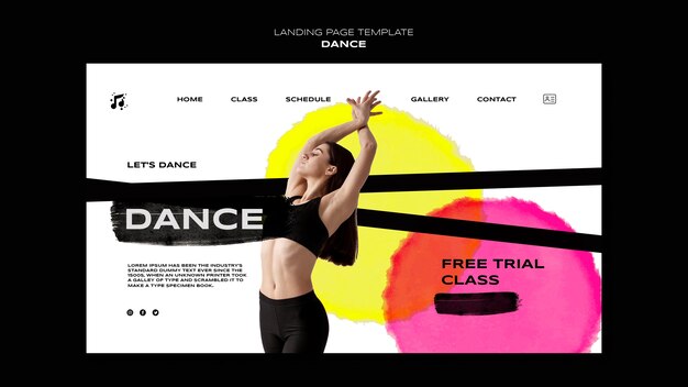 PSD grátis modelo de página de destino de dança de design plano