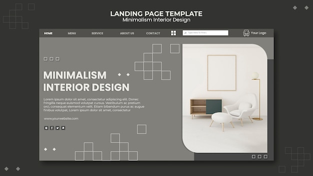 PSD grátis modelo de página de destino de design de interiores minimalista