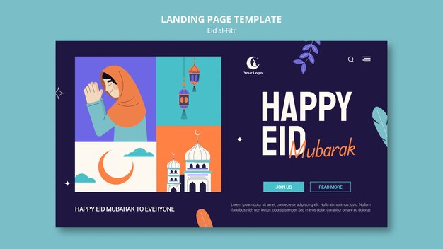 Modelo de página de destino de design plano eid al fitr