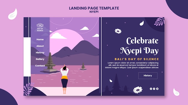 Modelo de página de destino de design plano nyepi