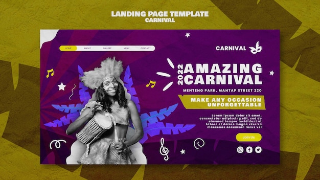 Modelo de página de destino de design plano para carnaval