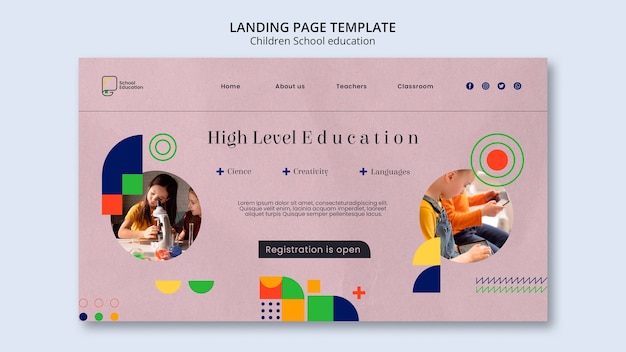PSD grátis modelo de página de destino de educação escolar infantil