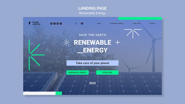 PSD grátis modelo de página de destino de energia renovável e sustentável