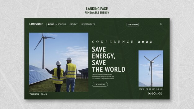 Modelo de página de destino de energia renovável e sustentável
