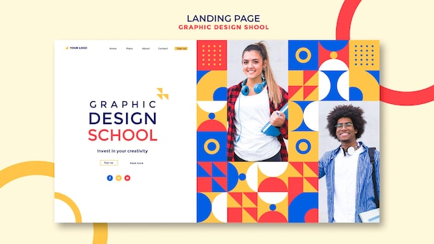 Modelo de página de destino de escola de design gráfico