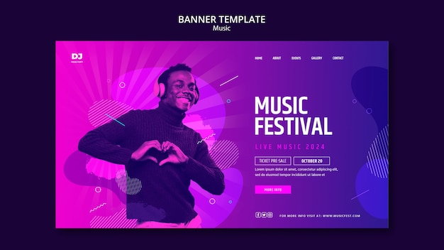 Modelo de página de destino de evento de música com luz gradiente