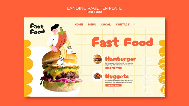 PSD grátis modelo de página de destino de fast food desenhado à mão