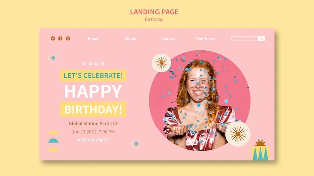 Modelo de página de destino de feliz aniversário