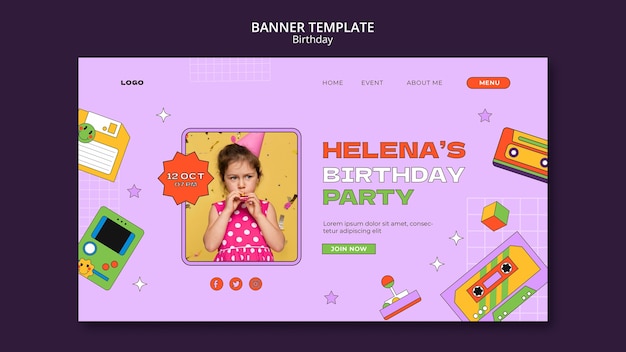 Modelo de página de destino de festa de aniversário infantil