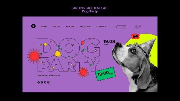 PSD grátis modelo de página de destino de festa de cachorro de design plano