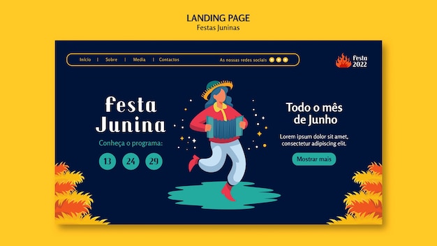 PSD grátis modelo de página de destino de festas juninas de design plano