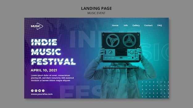 PSD grátis modelo de página de destino de festival de música indie