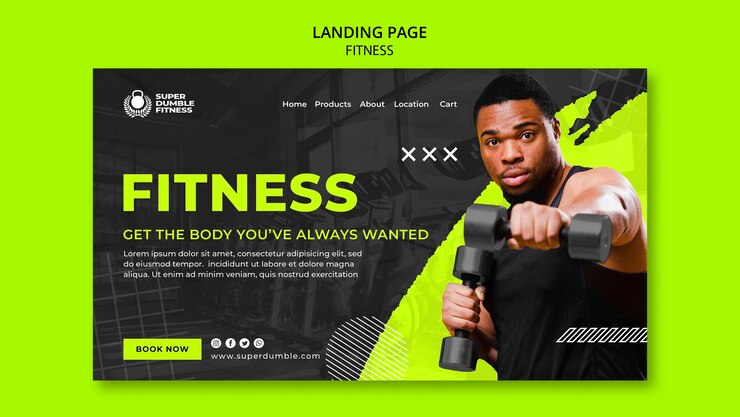 PSD grátis modelo de página de destino de fitness e academia de design plano
