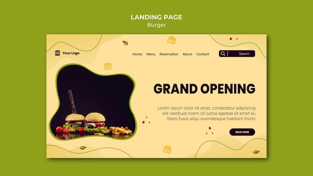 PSD grátis modelo de página de destino de hambúrguer