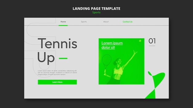 PSD grátis modelo de página de destino de jogo de tênis com estilo verde neon