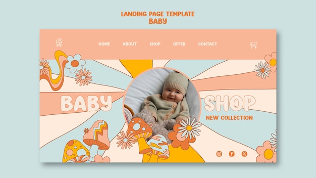 PSD grátis modelo de página de destino de loja de bebês desenhado à mão