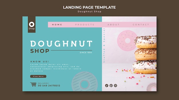 Modelo de página de destino de loja de donuts delicioso