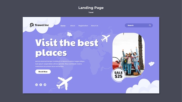 PSD grátis modelo de página de destino de lugares de viagem