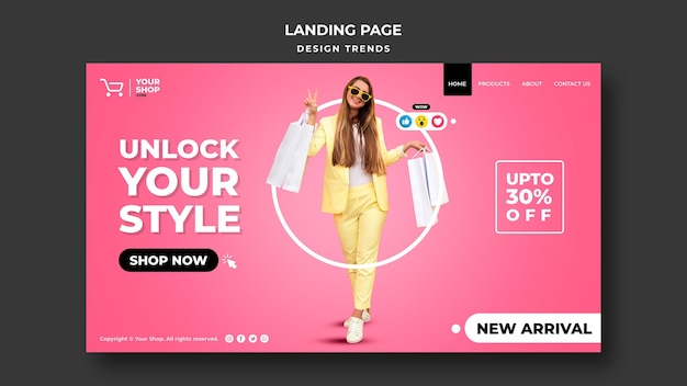 Modelo de página de destino de mulher de compras