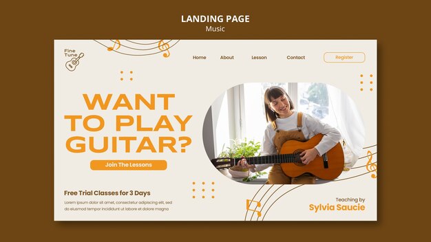 Modelo de página de destino de música de design plano