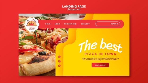 Modelo de página de destino de pizzaria de comida deliciosa